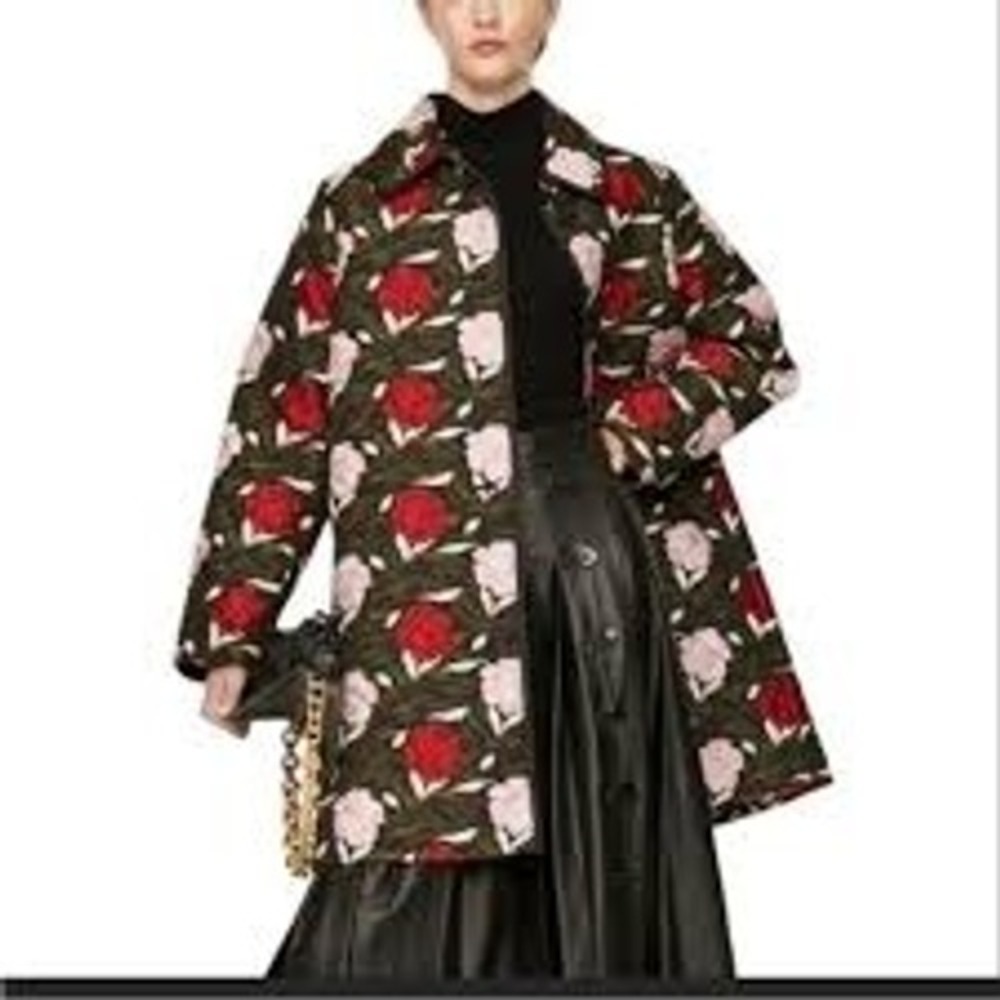 Kate Spade Women Coat M Floral Quilted Rose Print Button Front Car Coat